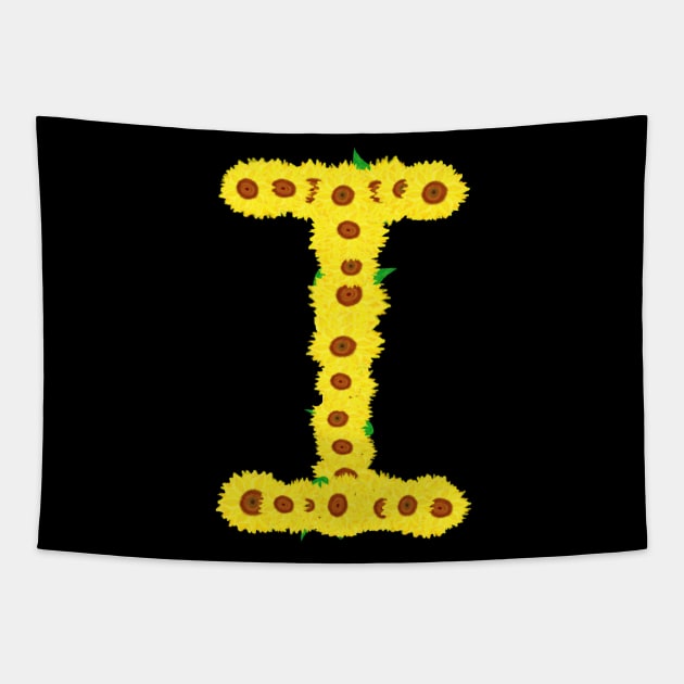 Sunflowers Initial Letter I (Black Background) Tapestry by Art By LM Designs 