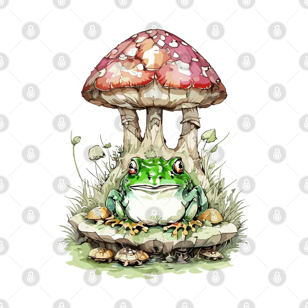 Watercolor Cottagecore Mushroom frog by Fashioned by You, Created by Me A.zed