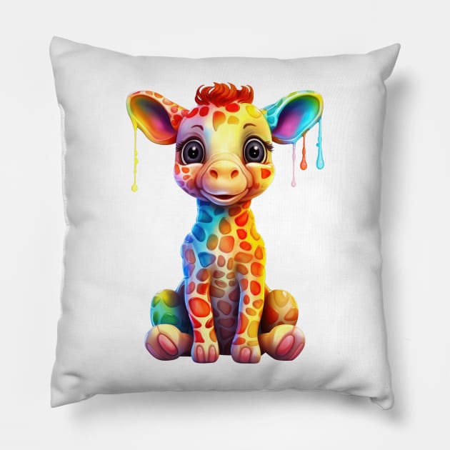 Rainbow Baby Giraffe Pillow by Chromatic Fusion Studio