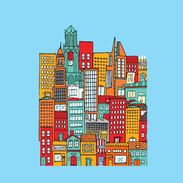 City Skyline - Retro Art by Moshi Moshi Designs