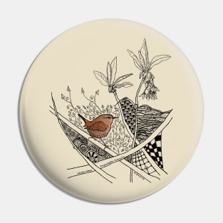 Little Brown Winter Wren Doodle Pin