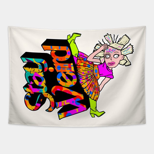 Stay Weird Splits Tapestry by darklordpug