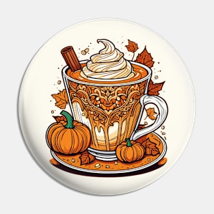 Pumpkin spice coffee latte intricate autumn design Pin