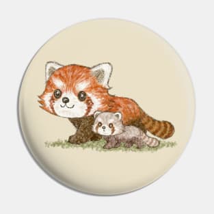 Red panda family walking Pin