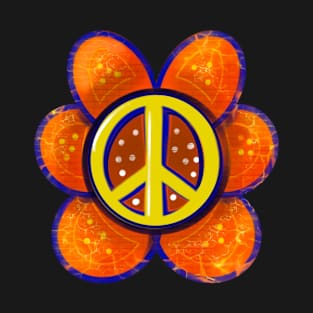 Peace sign in orange flower hippy retro hippie tie dye T-Shirt