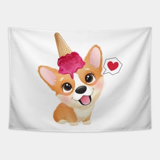 cute little corgi with ice cream tshirt Tapestry