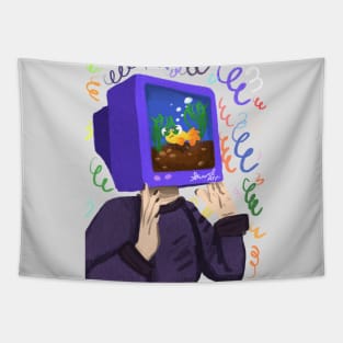 fish tank tv head Tapestry