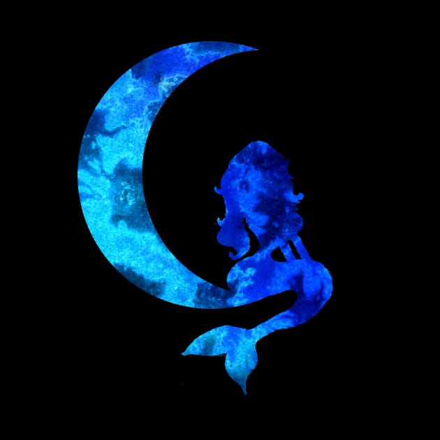 Blue Crescent Moon and Mermaid Silhouette by ZeichenbloQ