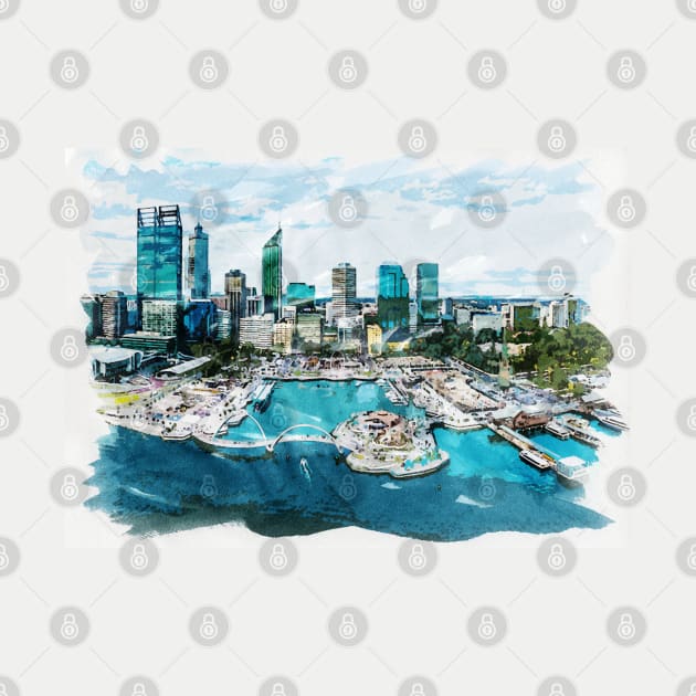 Perth Capital of Western Australia Watercolour Travel Wanderlust Souvenir by Naumovski