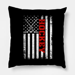 Hockey American Flag Patriotic Gift Pillow