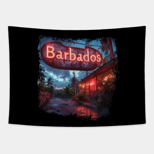 Barbados with Neon Sign Tapestry by VelvetRoom