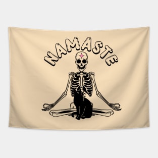 Yoga Namaste Black Cat in beige Tapestry