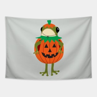 Frog in a Halloween pumpkin costume Tapestry