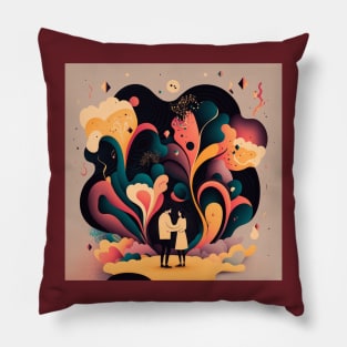 Abstract illustration of happy couple hugging and looking at each other Pillow