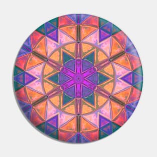 Mosaic Kaleidoscope Flower Pink Orange and Blue Pin