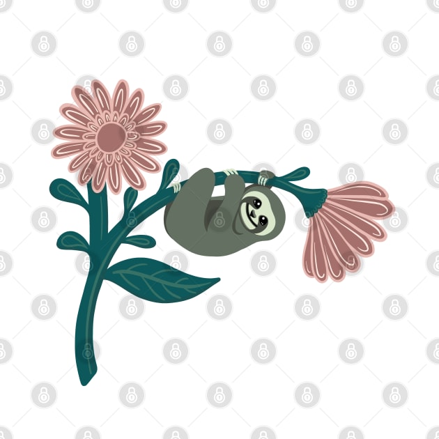 Just hanging around - happy sloth on giant daisy by NewBranchStudio