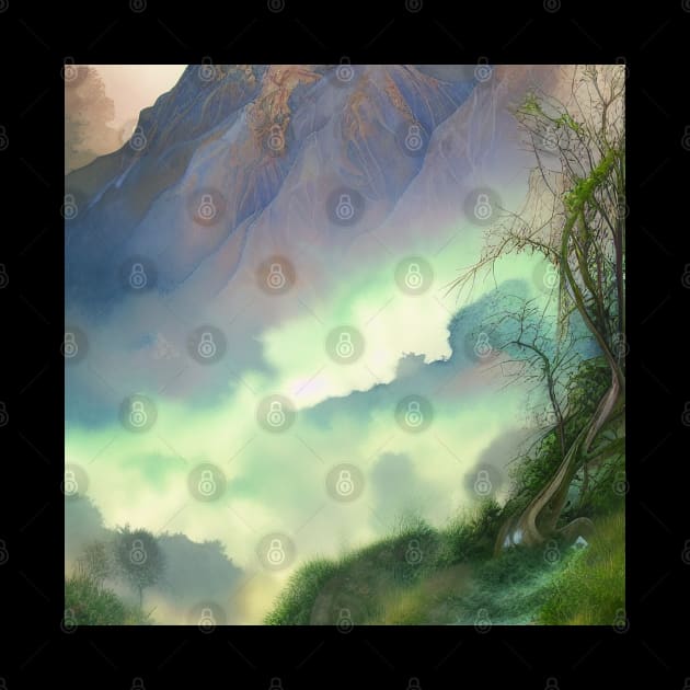 Digital Painting of a Beautiful Nature With High Mountains With Fog by Promen Art