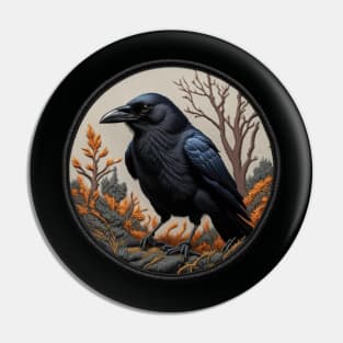 Autumn Crow Embroidered Patch Pin