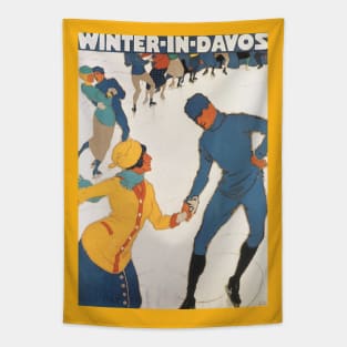 Vintage Travel Poster, Winter in Davos Tapestry