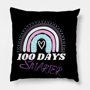 100 Days Smarter Happy 100th Day Of School Rainbow Pillow