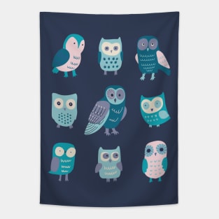 Autumn Owls - teal, aqua and cotton candy pink by Cecca Designs Tapestry