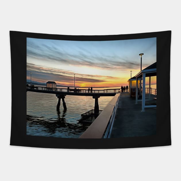 Edmonds Washington Pier at Sunset Tapestry by SeaChangeDesign