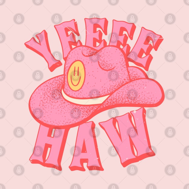 Yeehaw | Pink Cowboy hat with Yellow Smiley Face Cowgirl YEE HAW by anycolordesigns