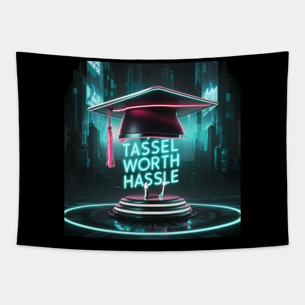 Graduation "Tassel Worth Hassle", Retro Design Tapestry by RazorDesign234