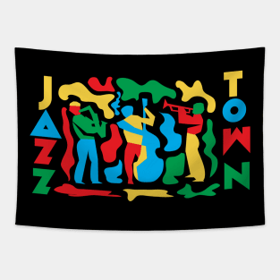 Jazz Town  - Colorful Jazz Themed Design Tapestry