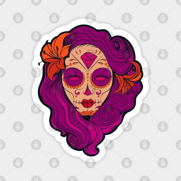 Pink hair Pin-up goth girl graphic design Magnet by AdrianaHolmesArt