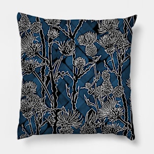 Black and Blue Thistle Flowers Pillow