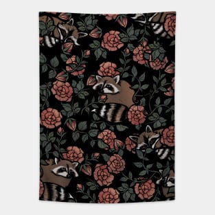 Raccoons Dusty Roses Tapestry