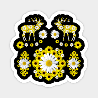 deer blooming sunflowers daisies red deer floral pattern Magnet