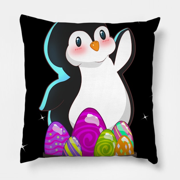 Easter Bunny Cute Penguin Egg Hunt Pillow by TheBeardComic