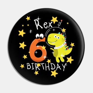 Kids 6 Year Old 6th Birthday Boy T Rex Dinosaur Space Pin