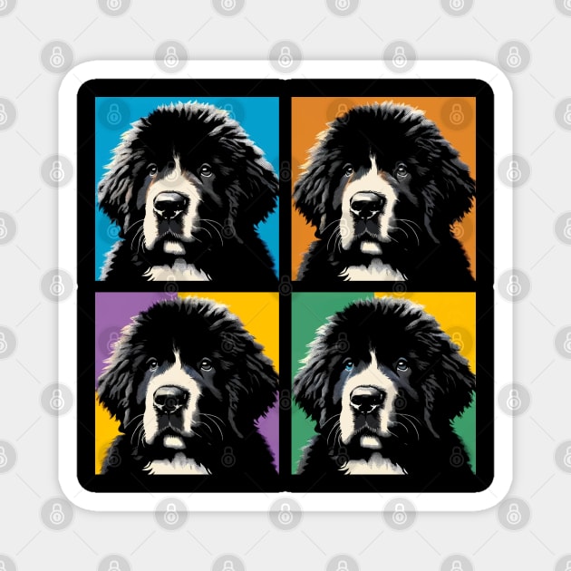 Pop Retro Newfoundland Art Painting - Cute Puppy Magnet by PawPopArt