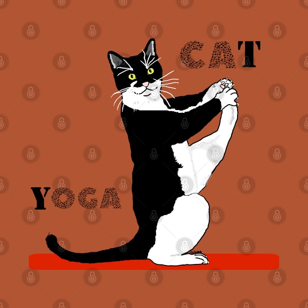 Cute Tuxedo Cat doing  Yoga  Copyright TeAnne by TeAnne