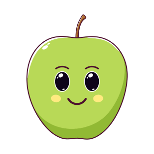 Cute Kawaii Green Apple, Cartoon Ripe Fruit T-Shirt