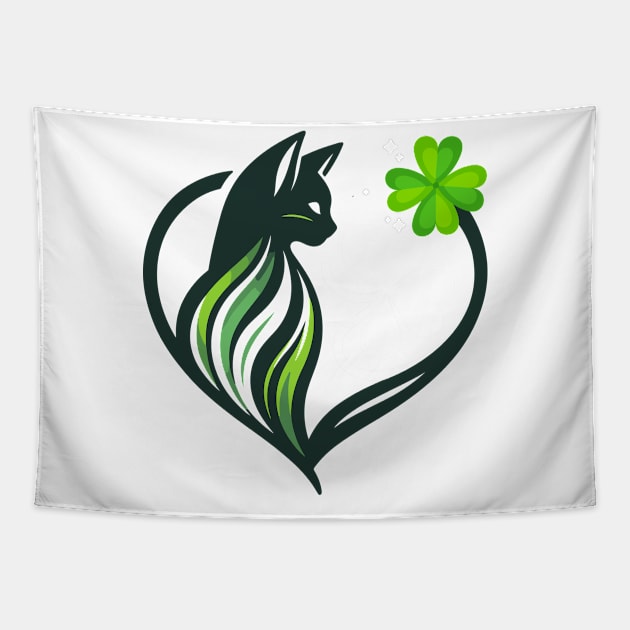 Cat And Shamrocks Leaf Clover Lucky St Patrick Tapestry by Che Tam CHIPS