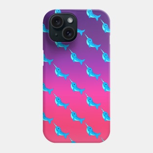 Cute cartoon narwhal pattern on neon pink purple ombre gradient Phone Case