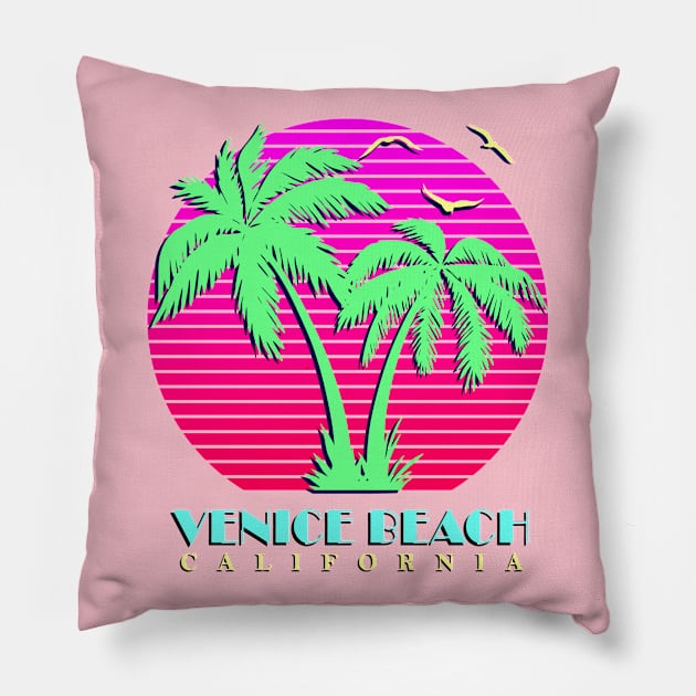 Venice Beach California Palm Trees Sunset Pillow by Nerd_art