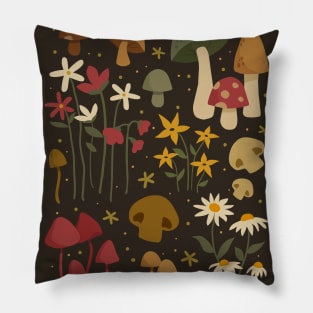 Forest herbs mushrooms, Goblincore aesthetic, Cottagecore, Retro print, Flower market, Botanical Pillow