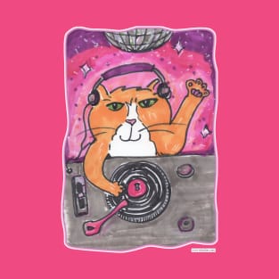 Cool Dj Cat Marker Art Illustration T-Shirt