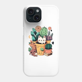 Cute kawaii plants and pots pack with cat Phone Case