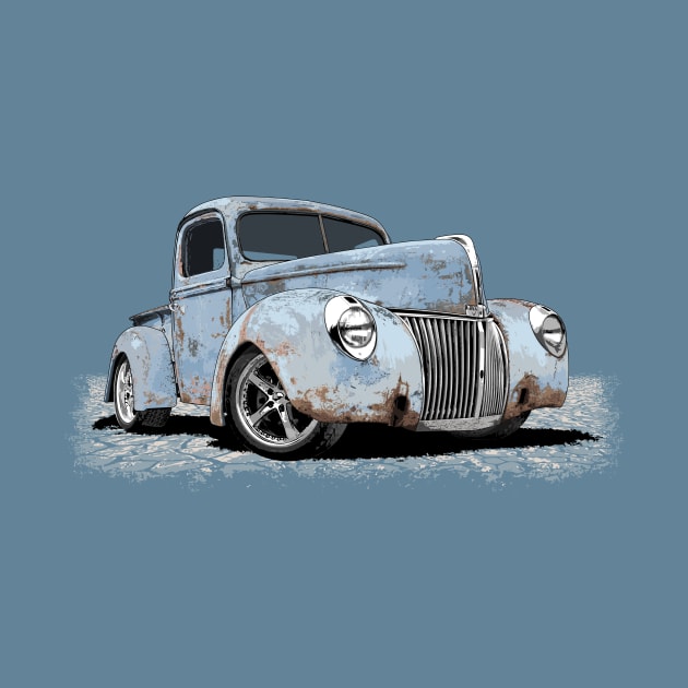 Vintage rusty blue 40 Ford rat rod pickup by ZoeysGarage
