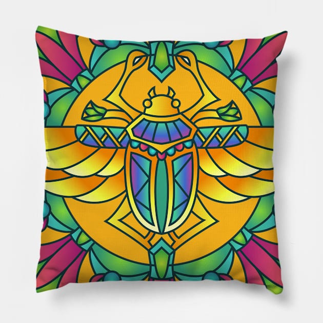 Egyptian Symbol Scarab Mandala Style Design Pillow by The Little Store Of Magic