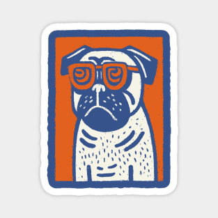 Cool Pug with Glasses | Funny Dog Linocut Magnet