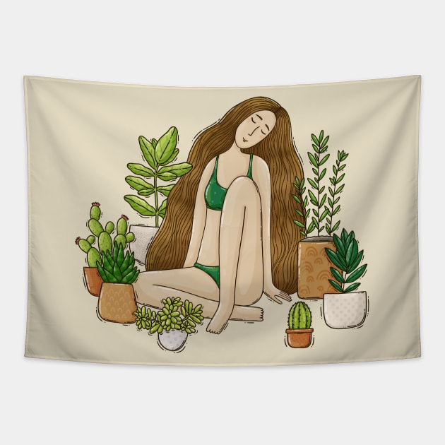 Plant Girl Tapestry by Tania Tania