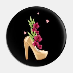 Womens Golden High Heels with Flowers for Women and Confident Girls Pin