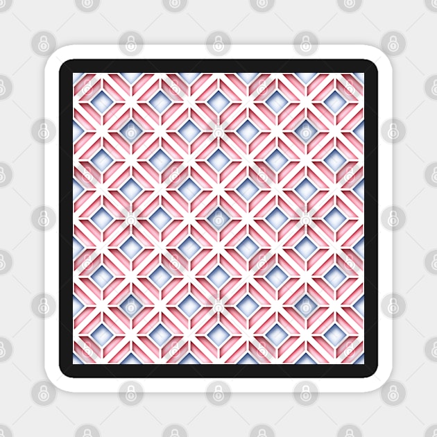 Pink and Blue Geometric Pattern, Rhombic Motif Magnet by lissantee